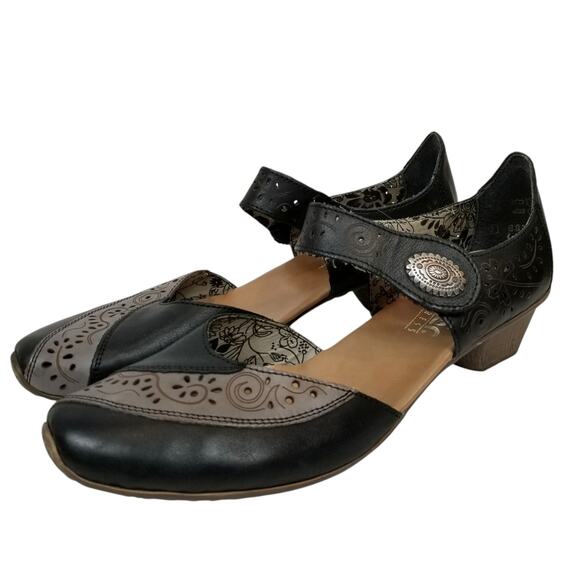 Rieker Antistress Women's Black Gray Mary Jane Leather Comfort Shoes Size 40 - Picture 12 of 12